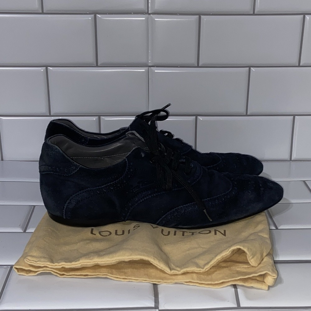 Louis Vuitton LV Shoes Oxford Wingtip Dress Shoes UK 8.5 US 9.5 Navy Blue Suede - Picture 6 of 11